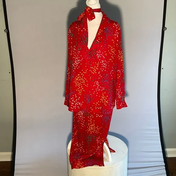 UK Never Fully Dressed Bohochic Vacation 2 piece Wrap Midi Skirt Long Sleeve - Picture 9 of 13